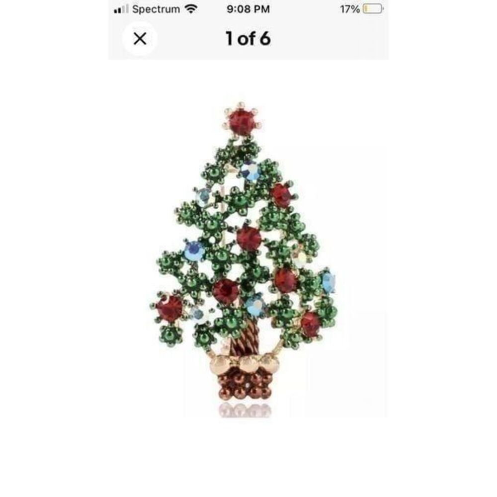 Christmas Vintage style crystal Gold Brooch Pin
